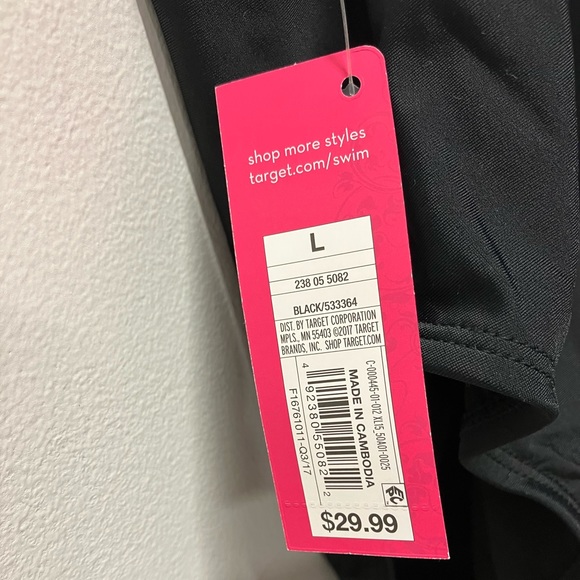 Xhilaration Scoop Back One Piece Swimsuit tank Black high cut  Size Large NEW - Picture 7 of 7